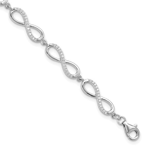Sterling Silver Rhod-plated CZ Infinity Link with 1in ext. Bracelet
