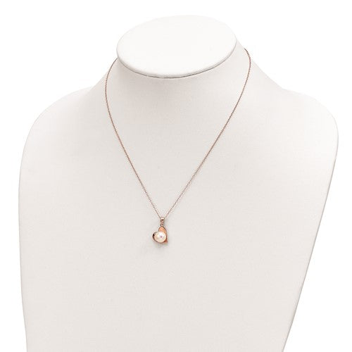 Sterling Silver Rose-tone 8mm White Button FWC Pearl Necklace