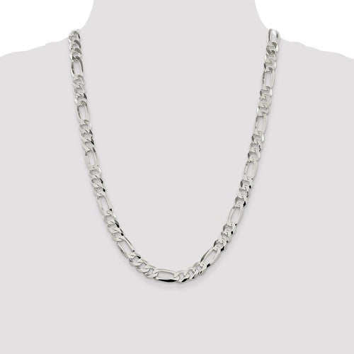 Sterling Silver 8.5mm Lightweight Flat Figaro Chain - Bijouterie Classique