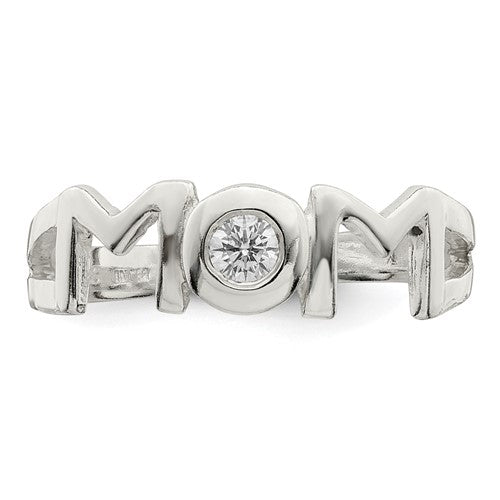 Sterling Silver and CZ Polished Mom Ring