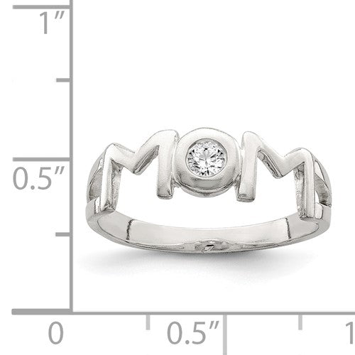 Sterling Silver and CZ Polished Mom Ring