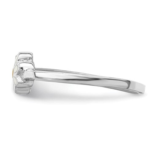 Sterling Silver RH Plated Child's White and Yellow Enamel Daisy Ring - Bijouterie Classique