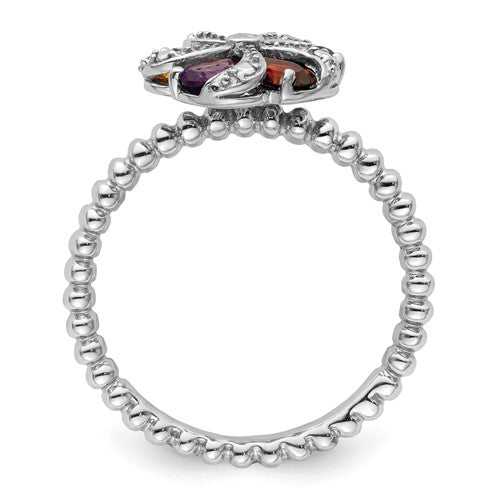 Sterling Silver Stackable Expressions Gemstone and Diamond Ring