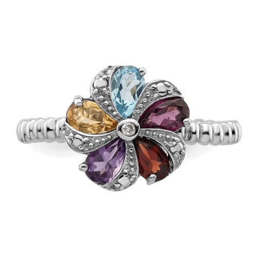 Sterling Silver Stackable Expressions Gemstone and Diamond Ring
