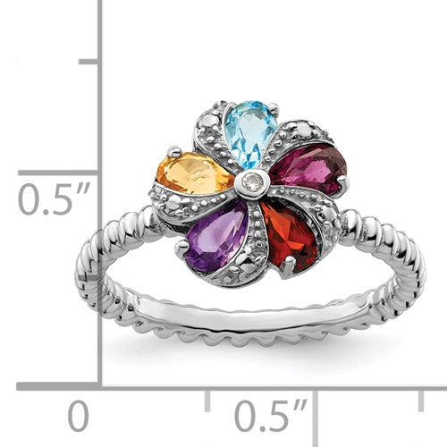 Sterling Silver Stackable Expressions Gemstone and Diamond Ring