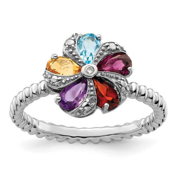 Sterling Silver Stackable Expressions Gemstone and Diamond Ring