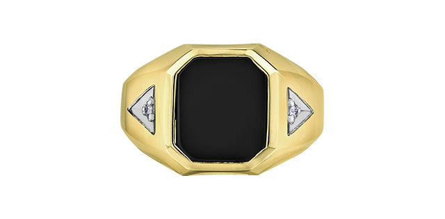 Octagon Black Onyx & Diamond Men's Ring in 10K Yellow Gold