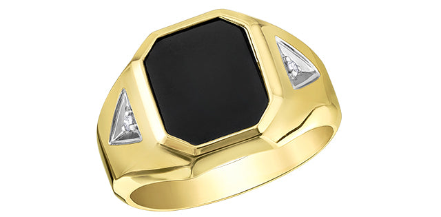 Octagon Black Onyx & Diamond Men's Ring in 10K Yellow Gold