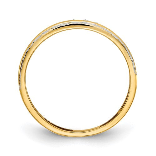 14K with White Rhodium Polished Diamond Cut Ring