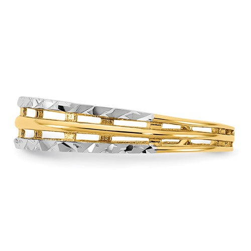 14K with White Rhodium Polished Diamond Cut Ring