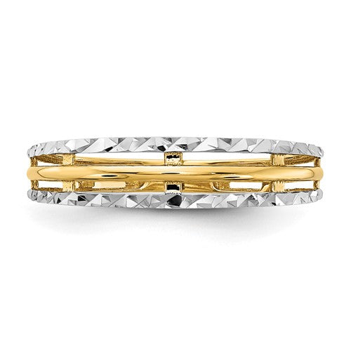 14K with White Rhodium Polished Diamond Cut Ring