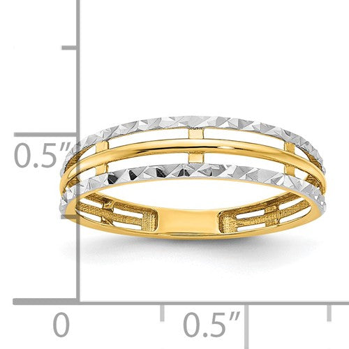 14K with White Rhodium Polished Diamond Cut Ring