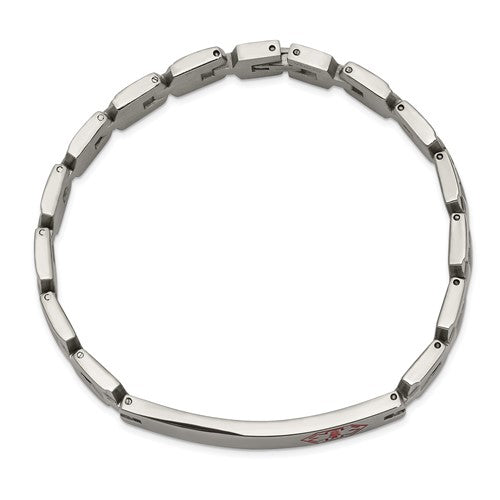 Stainless Steel Brushed and Polished with Red Enamel Medical ID 8 inch Link Bracelet