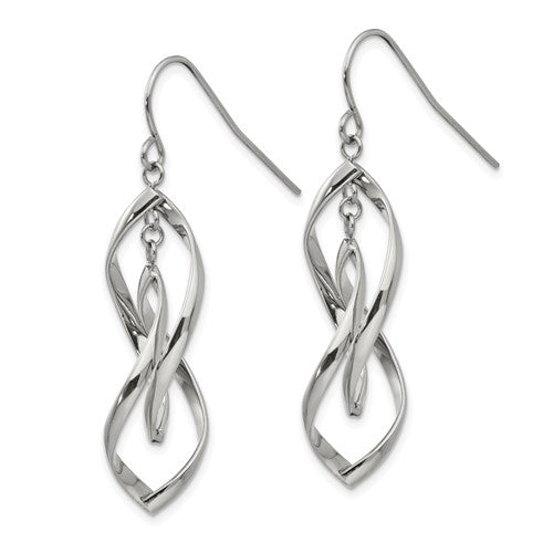 Stainless Steel Polished Twisted Dangle Shepherd Hook Earrings
