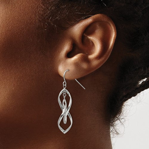 Stainless Steel Polished Twisted Dangle Shepherd Hook Earrings