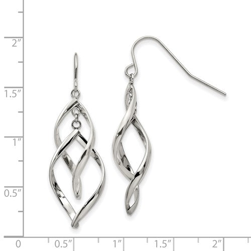 Stainless Steel Polished Twisted Dangle Shepherd Hook Earrings