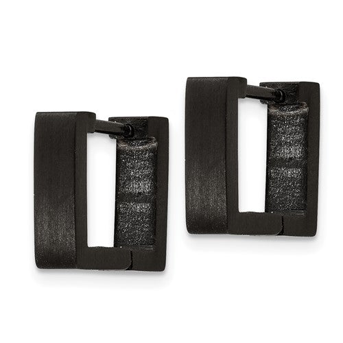 Stainless Steel Brushed Black IP-plated 4mm Square Hoop Earrings