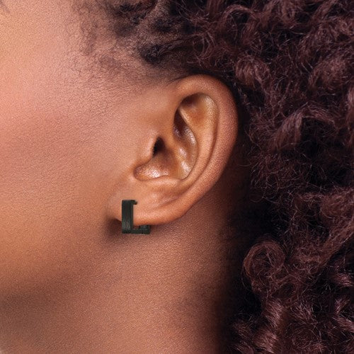Stainless Steel Brushed Black IP-plated 4mm Square Hoop Earrings