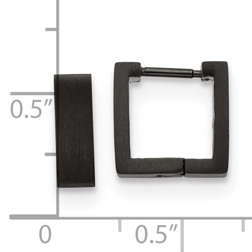 Stainless Steel Brushed Black IP-plated 4mm Square Hoop Earrings