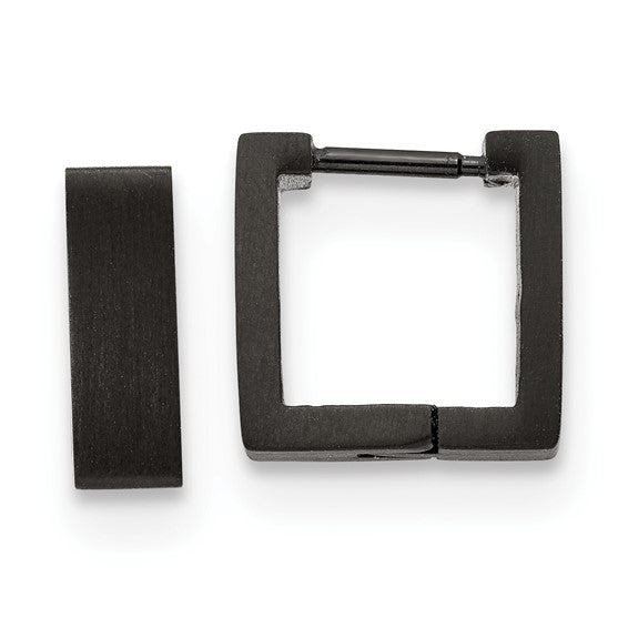 Stainless Steel Brushed Black IP-plated 4mm Square Hoop Earrings