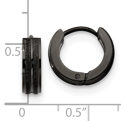 Stainless Steel Polished Black IP-plated Laser cut 4mm Hinged Hoop Earrings