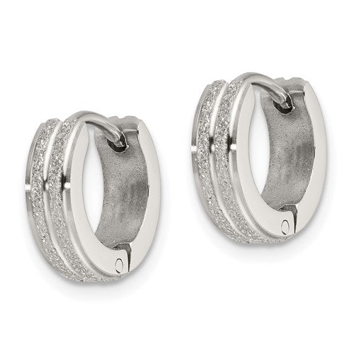 Stainless Steel Polished Laser cut 4mm Hinged Hoop Earrings