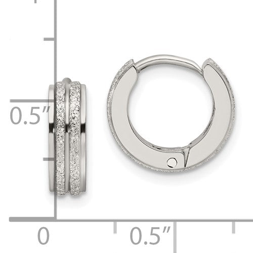 Stainless Steel Polished Laser cut 4mm Hinged Hoop Earrings