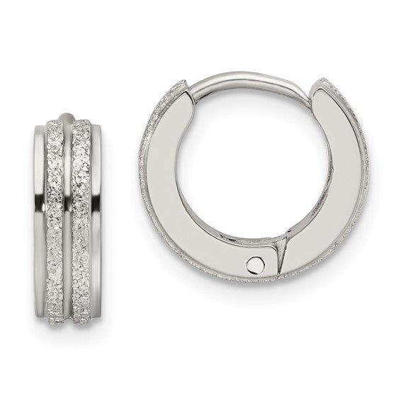 Stainless Steel Polished Laser cut 4mm Hinged Hoop Earrings