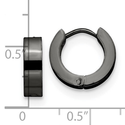 Stainless Steel Polished Black IP-plated 4mm Hinged Hoop Earrings