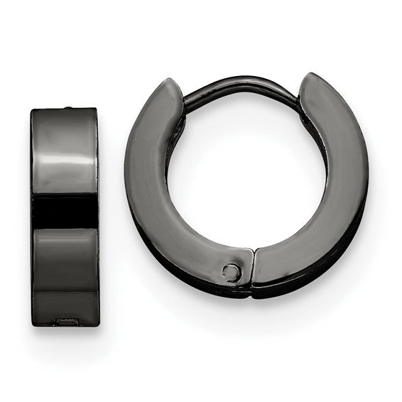 Stainless Steel Polished Black IP-plated 4mm Hinged Hoop Earrings