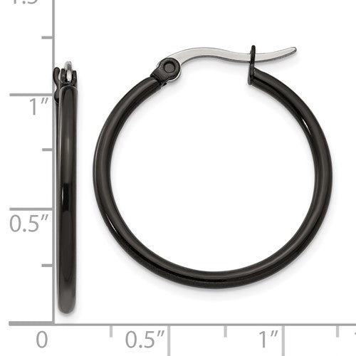 Stainless Steel Polished Black IP-plated 26mm Diameter 2mm Hoop Earrings