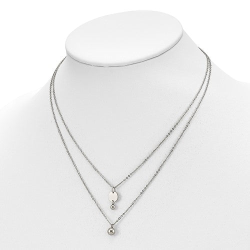 Stainless Steel Polished 2 Strand Disc and Beads 16.5 inch with a 2 inch Extension Necklace - Bijouterie Classique