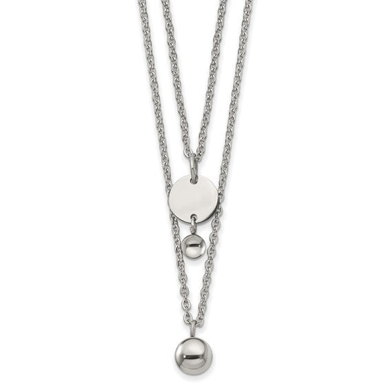Stainless Steel Polished 2 Strand Disc and Beads 16.5 inch with a 2 inch Extension Necklace - Bijouterie Classique