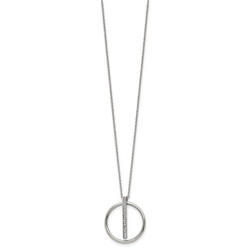Stainless Steel Polished with Preciosa Crystal Pendant on a 16 inch Cable Chain with a 2 inch Extension Necklace - Bijouterie Classique