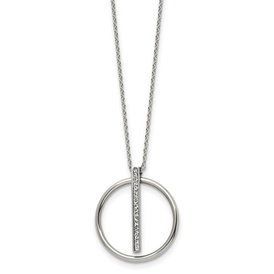 Stainless Steel Polished with Preciosa Crystal Pendant on a 16 inch Cable Chain with a 2 inch Extension Necklace - Bijouterie Classique