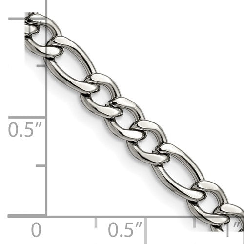 Stainless Steel Polished 5.3mm 18 inch Figaro Chain - Bijouterie Classique