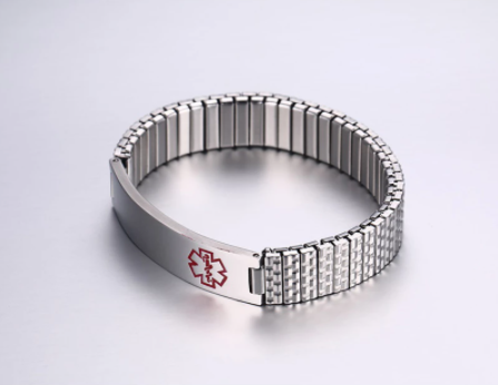 Stainless Steel Medical Alert Stretch Adjustable Wristband ID Bracelet Bangle for Women Custom Engraving