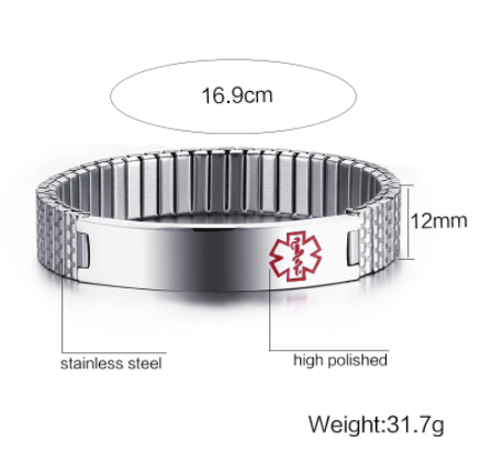 Stainless Steel Medical Alert Stretch Adjustable Wristband ID Bracelet Bangle for Women Custom Engraving
