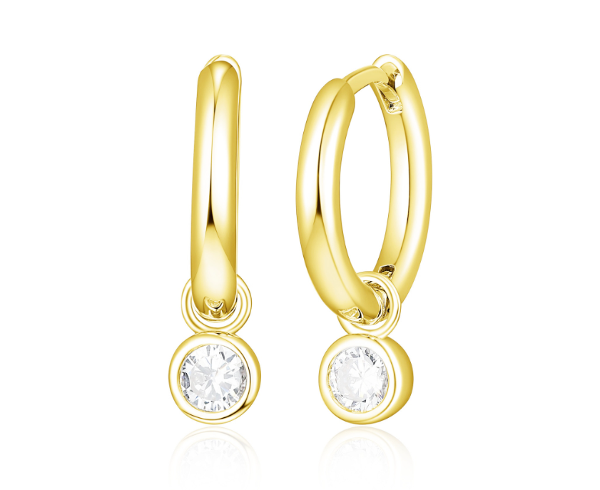 2in1 round bezel set huggie hoop earrings