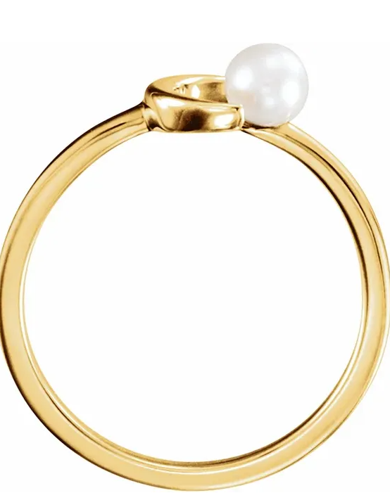 14K Yellow Cultured White Freshwater Pearl Crescent Moon Ring