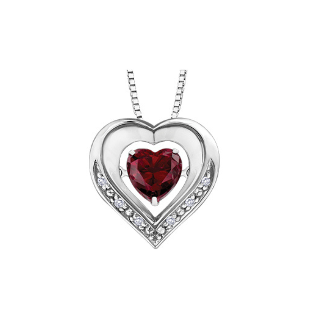 Sterling Silver Moving Created Ruby w/t Diamonds Heart Necklace