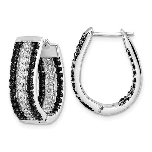 Sterling Silver Black Rhodium Black and Clear CZ In and Out Hoop Earrings