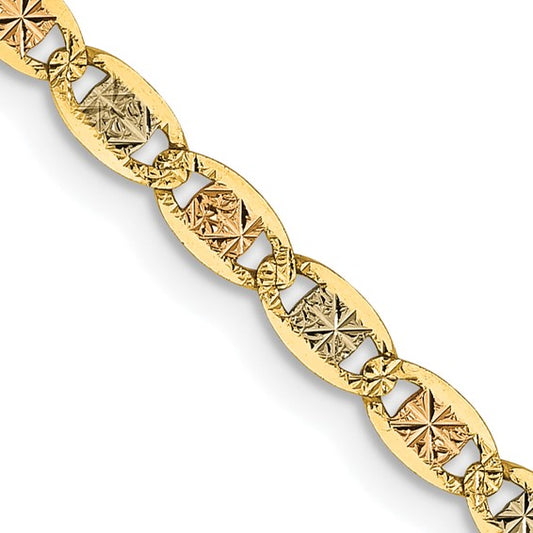 14K 2.75mm Tri-color Pavé Valentino with Lobster Clasp Chain