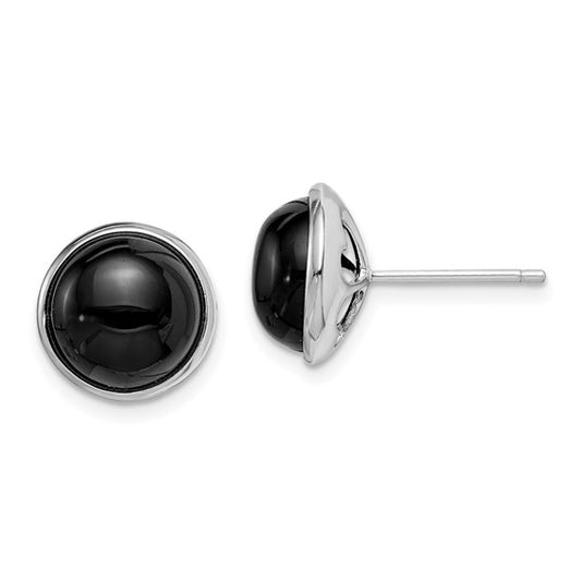 Sterling Silver Rhod-plated Polished 10mm Onyx Cabochon Post Earrings