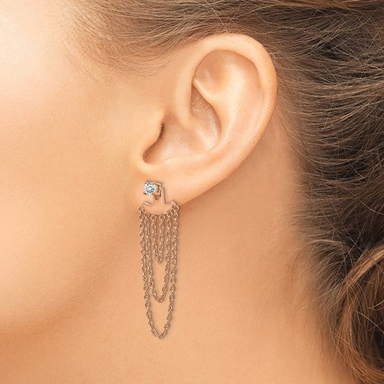 Stainless Steel Polished Rose IP-plated CZ Post with Jacket Earrings