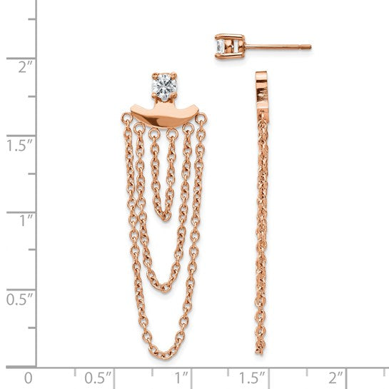 Stainless Steel Polished Rose IP-plated CZ Post with Jacket Earrings