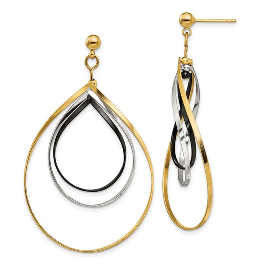 Chisel Stainless Steel Polished Black and Yellow IP-plated Twisted Post Dangle Earrings