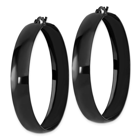 Stainless Steel Polished Black IP-plated 9mm Hoop Earrings