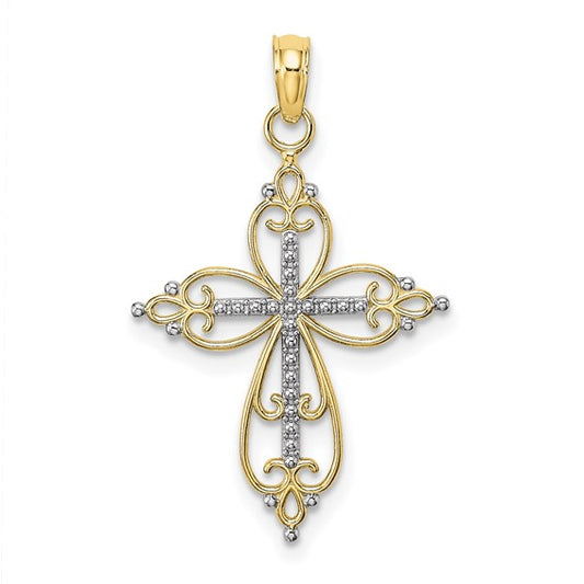 10K with Rhodium Beaded Cross Charm