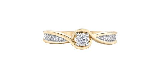 10K Engagement Ring Twist with Pave Set Diamond Sides - Bijouterie Classique